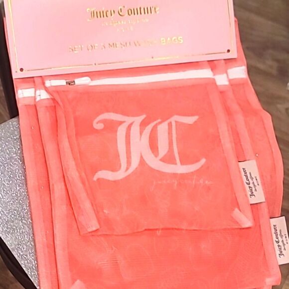 Juicy Couture JC Logo Hearts & Crowns Set of 3 Mesh Wash Bags - Picture 2 of 5